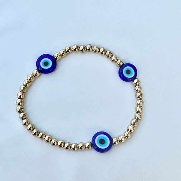 Gold Evil Eye Beaded Stretch Bracelet Festival Bohemian Summer Concerts Party - Picture 4 of 6